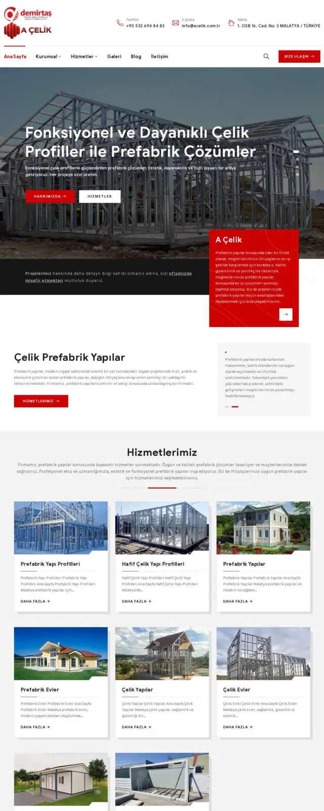 A Çelik Prefabrik website screenshot