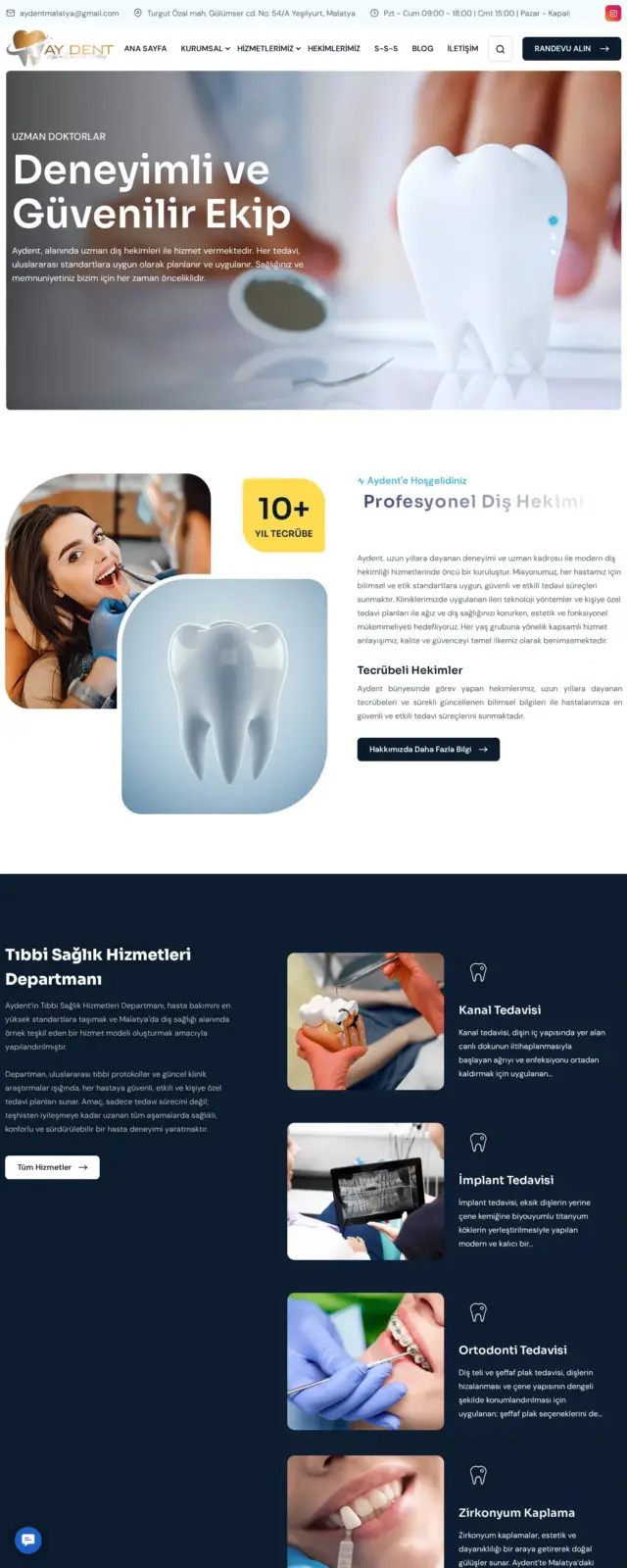 Malatya Aydent Ağız ve Diş Sağlığı web sitesi ekran görüntüsü