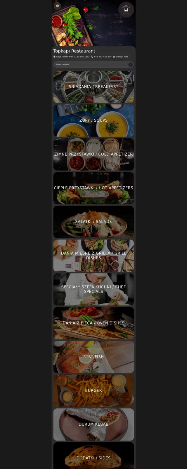 Topkapı Restaurant QR Menü web sitesi ekran görüntüsü