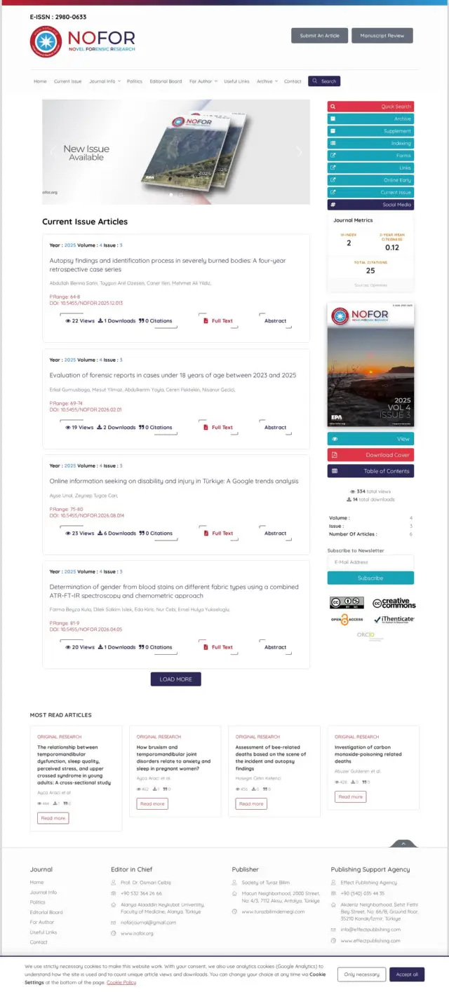 Novel Forensic Research web sitesi ekran görüntüsü