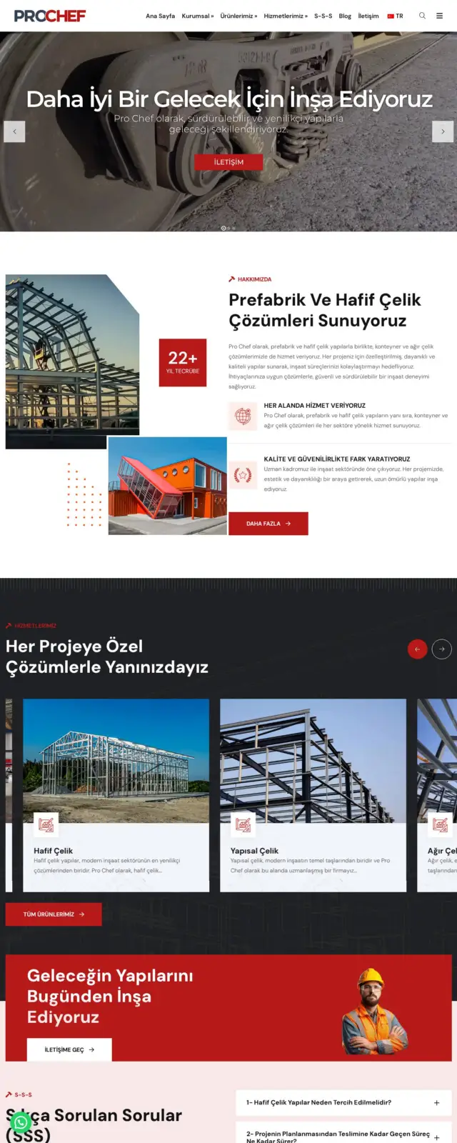 Prochef Prefabrik & Konteyner web sitesi ekran görüntüsü