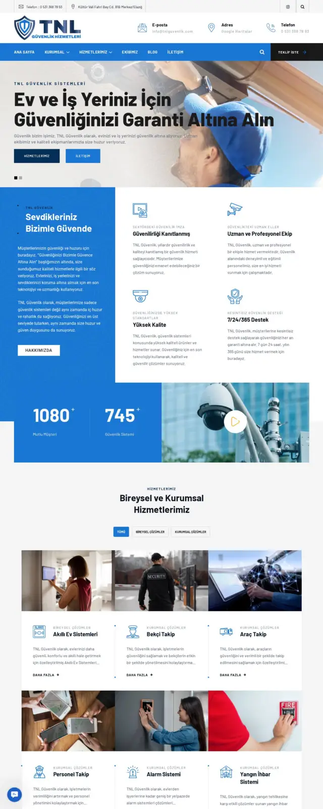 TNL Güvenlik Sistemleri web sitesi ekran görüntüsü