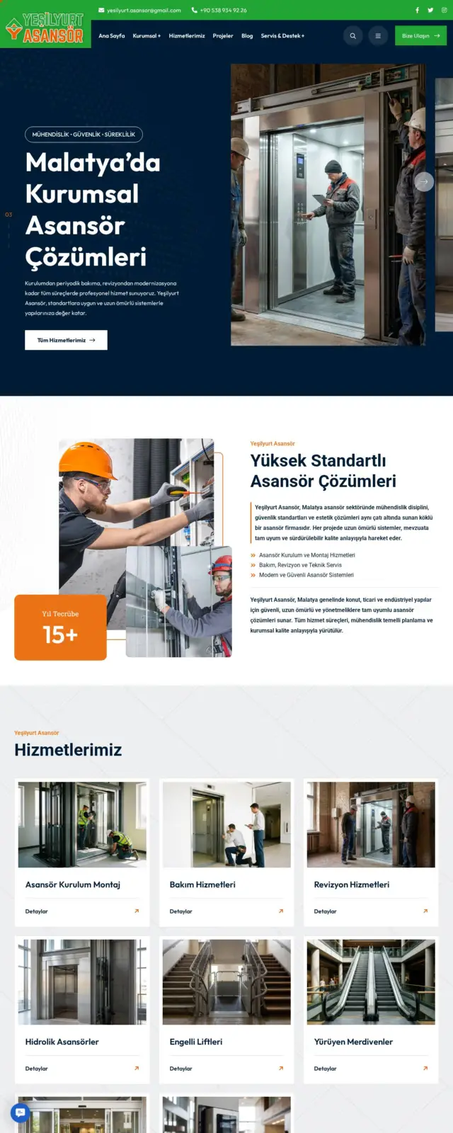 Yeşilyurt Asansör web sitesi ekran görüntüsü
